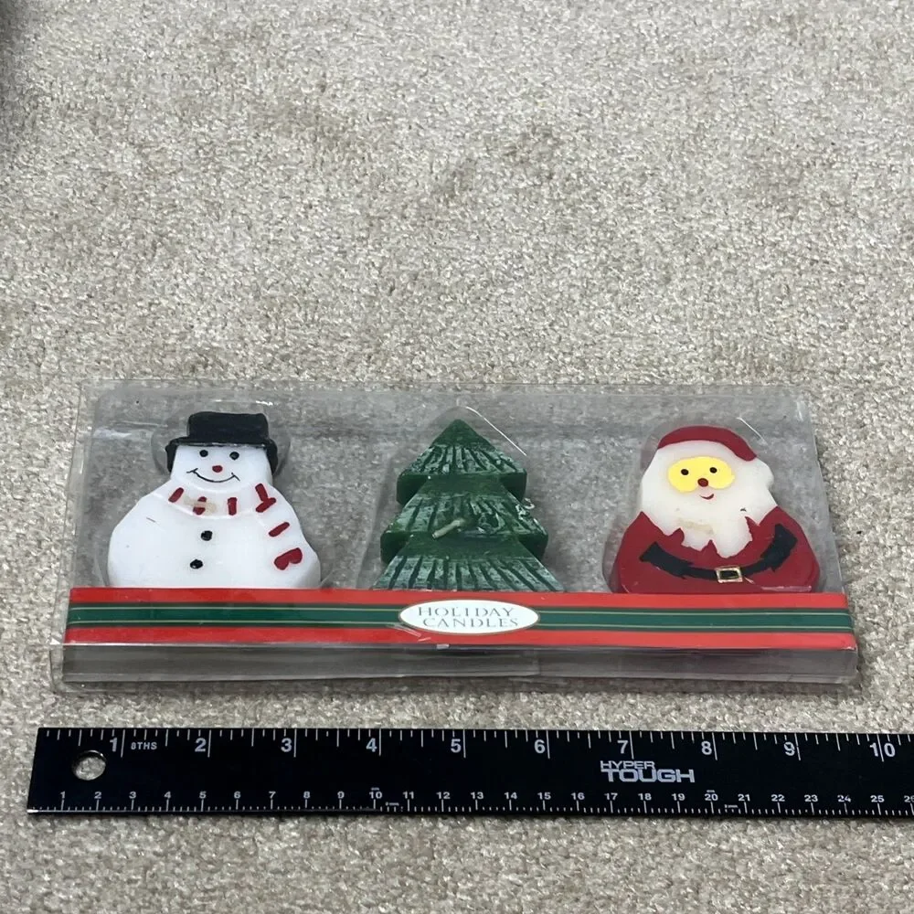 Vintage Nantucket Christmas Holiday Candles Set of 3 Santa‎ Snowman Tree NOS